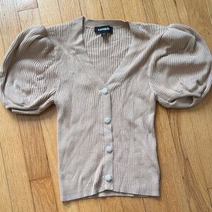 Express Women's Beige Puff Sleeve Cardigan